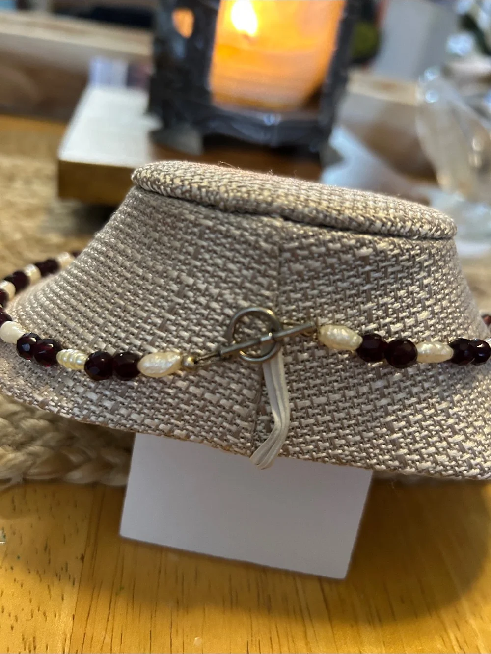 Handcrafted Garnet and Pearl Necklace with Matching Earrings